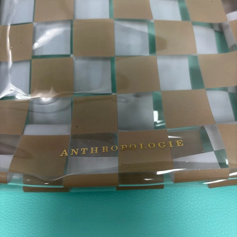 Anthropologie Beige Checkered‎ Cosmetic Clutch